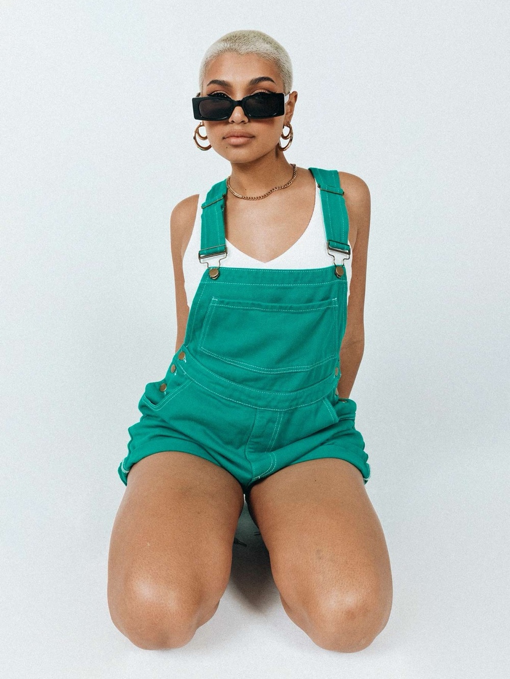 Princess Polly Overall Festival Shorts Teal Green 100% Cotton